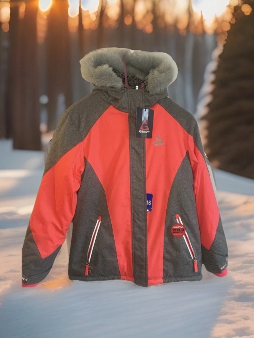 NWT Gerry Kids Snow Jacket Faux Fur Reflective Trim Youth Size L Coat 14/16